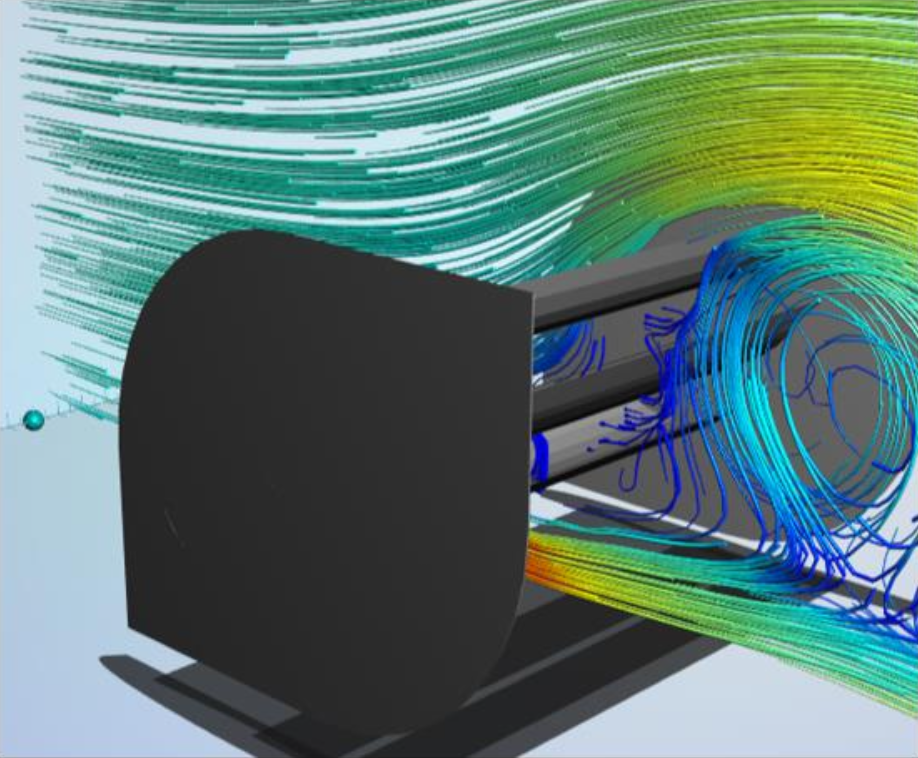 Autodesk CFD visualization showing attached flow around final rear-wing design B2