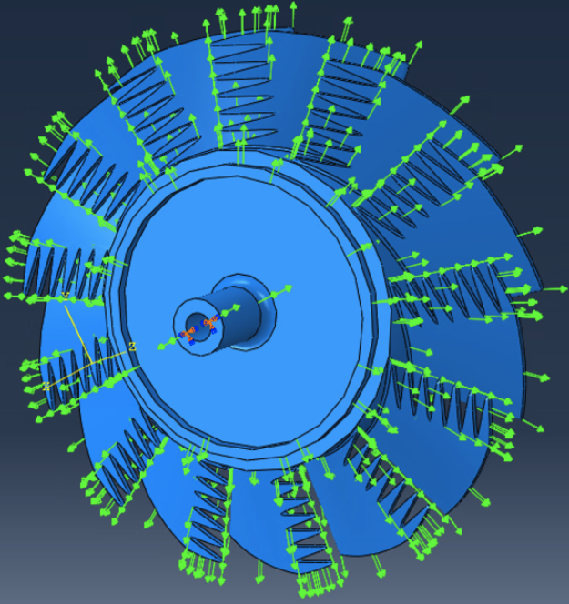 ABAQUS centrifugal and fixed boundary conditions on a serrated fan