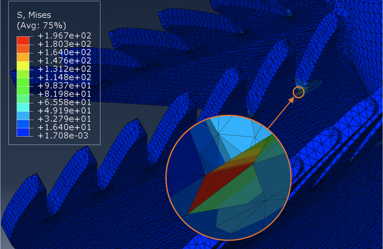ABAQUS von Mises stress result at a serration root