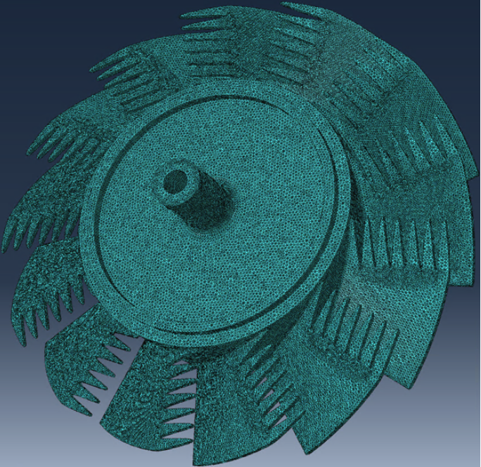 Tetrahedral finite-element mesh on a serrated fan