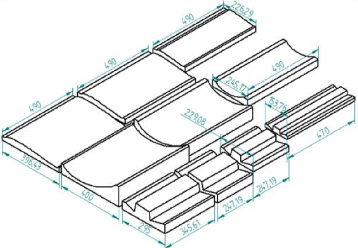 Rear-wing mold components for upper, lower and corrugated sections