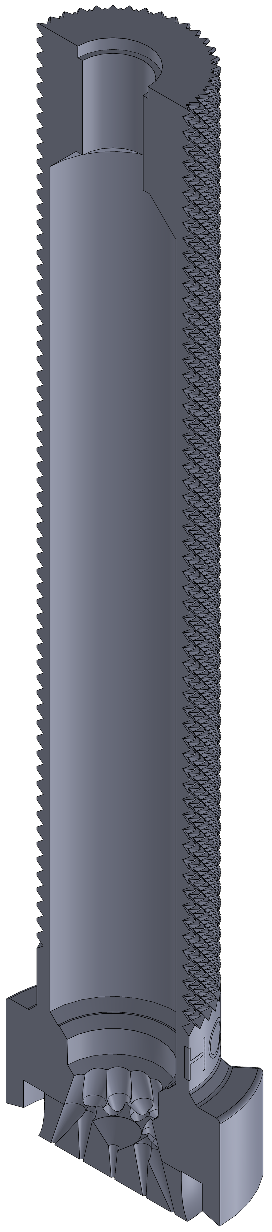 Rear stamp cross-section showing the internal pneumatic passages